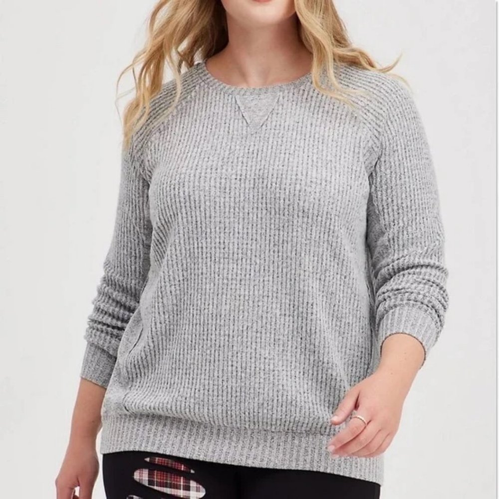 Torrid Brushed Waffle Heather Gray Crew Neck Raglan Top Sweatshirt Size 3X